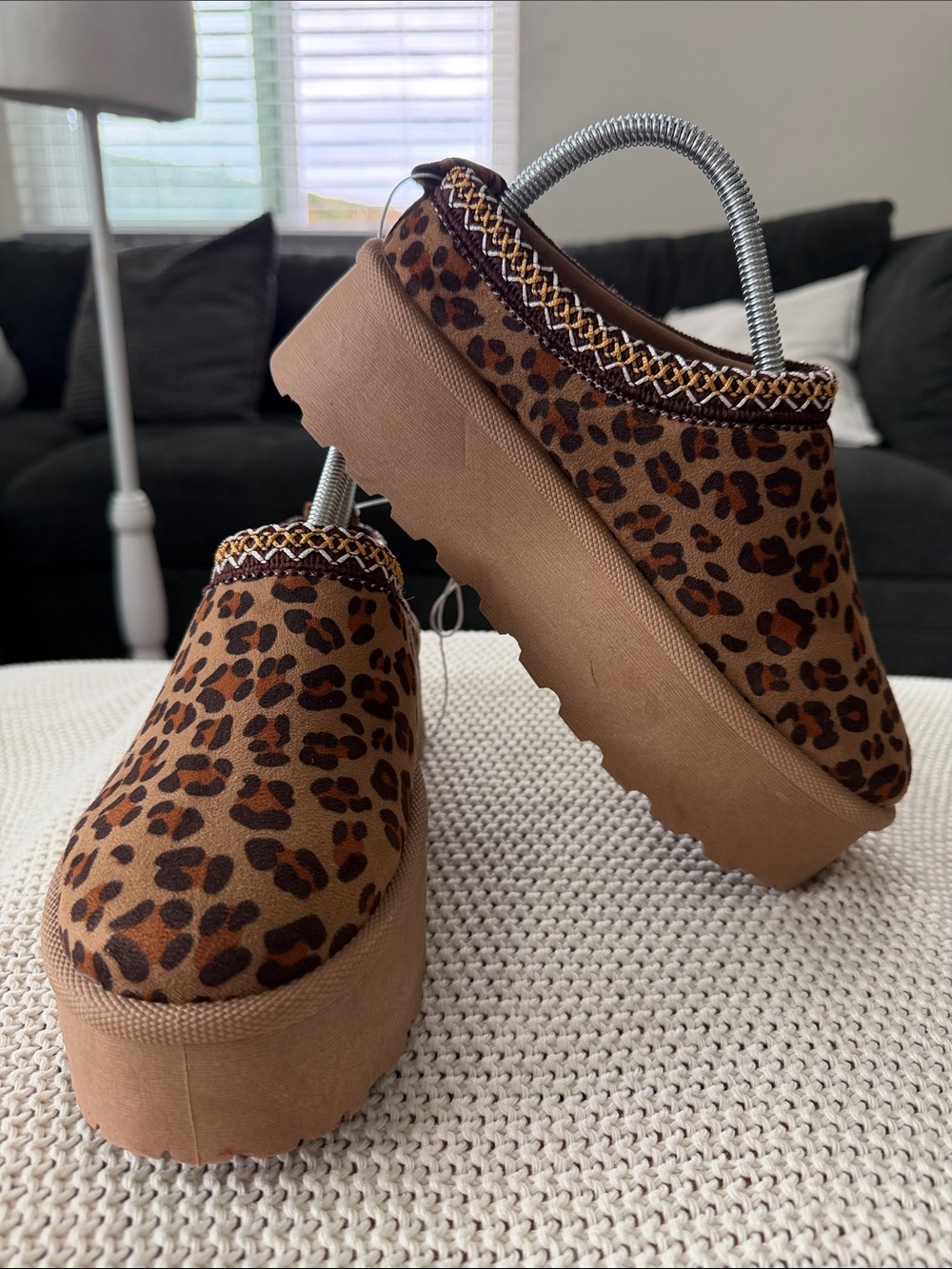 Olivia & Kate Leopard-Print Platform Mules in Tan/Brown - Picture 3 of 13